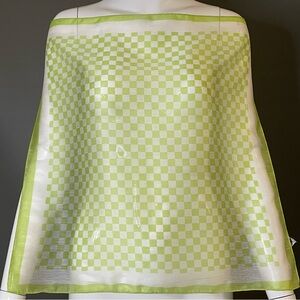 REAERVED Darling Vintage Lime Green Scarf Plaid Gingham Print 20 In Rayon Blend